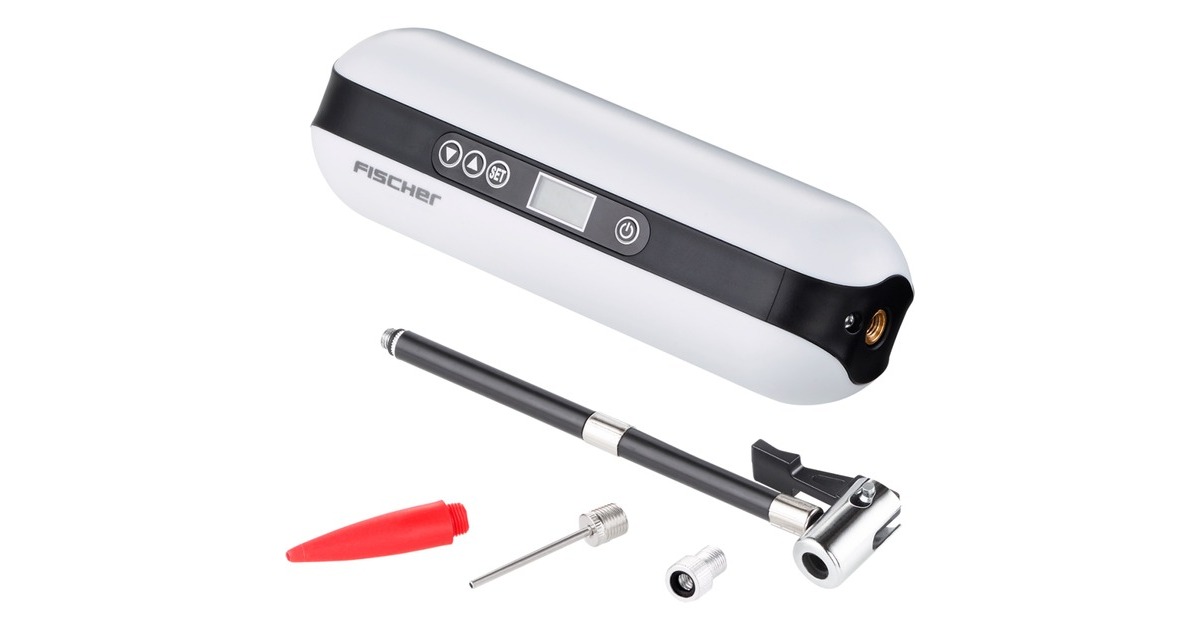 FISCHER Fahrrad Akku-Kompressor, Luftpumpe(weiß/schwarz, mit Powerbank)