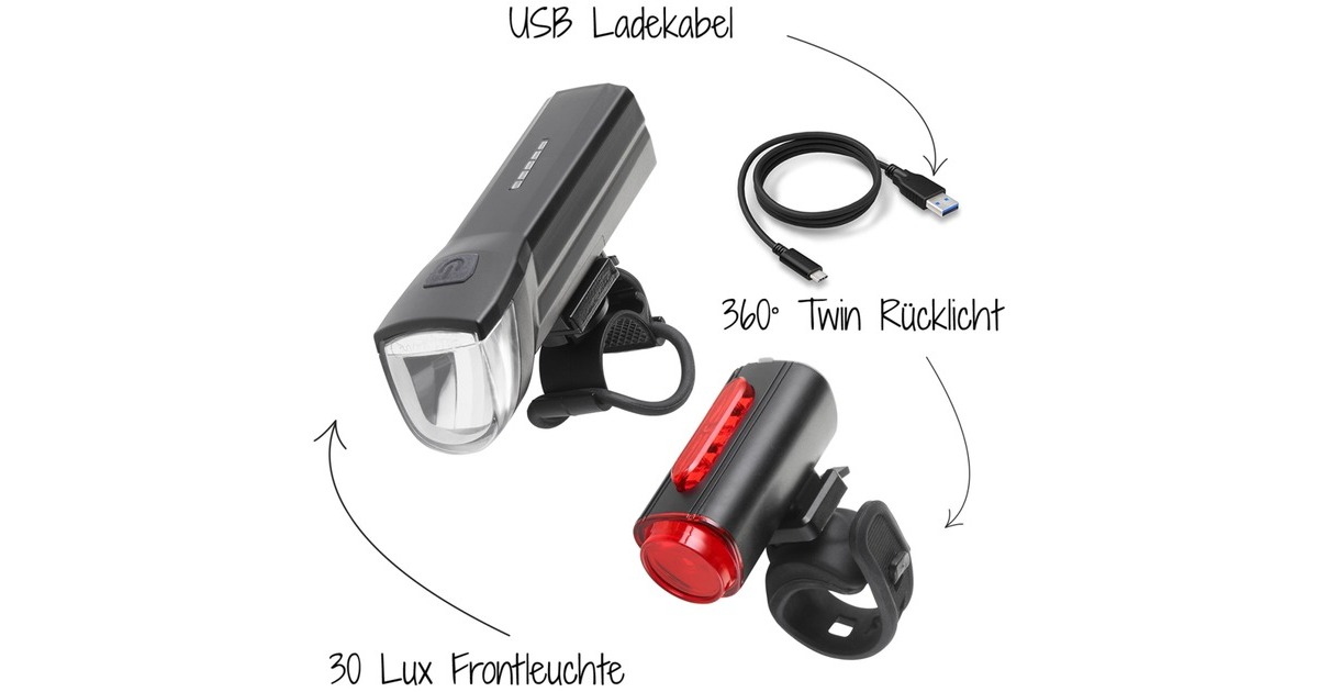 FISCHER Fahrrad Akku Leuchten-Set 30 Lux, LED-Leuchte