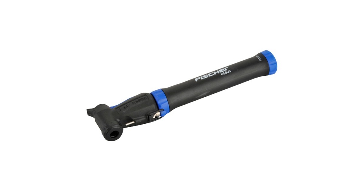 FISCHER Fahrrad Mini-Pumpe Doppelhub reversibel, Luftpumpe(schwarz/blau)