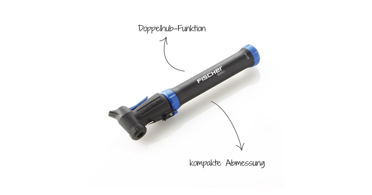 FISCHER Fahrrad Mini-Pumpe Doppelhub reversibel, Luftpumpe(schwarz/blau)