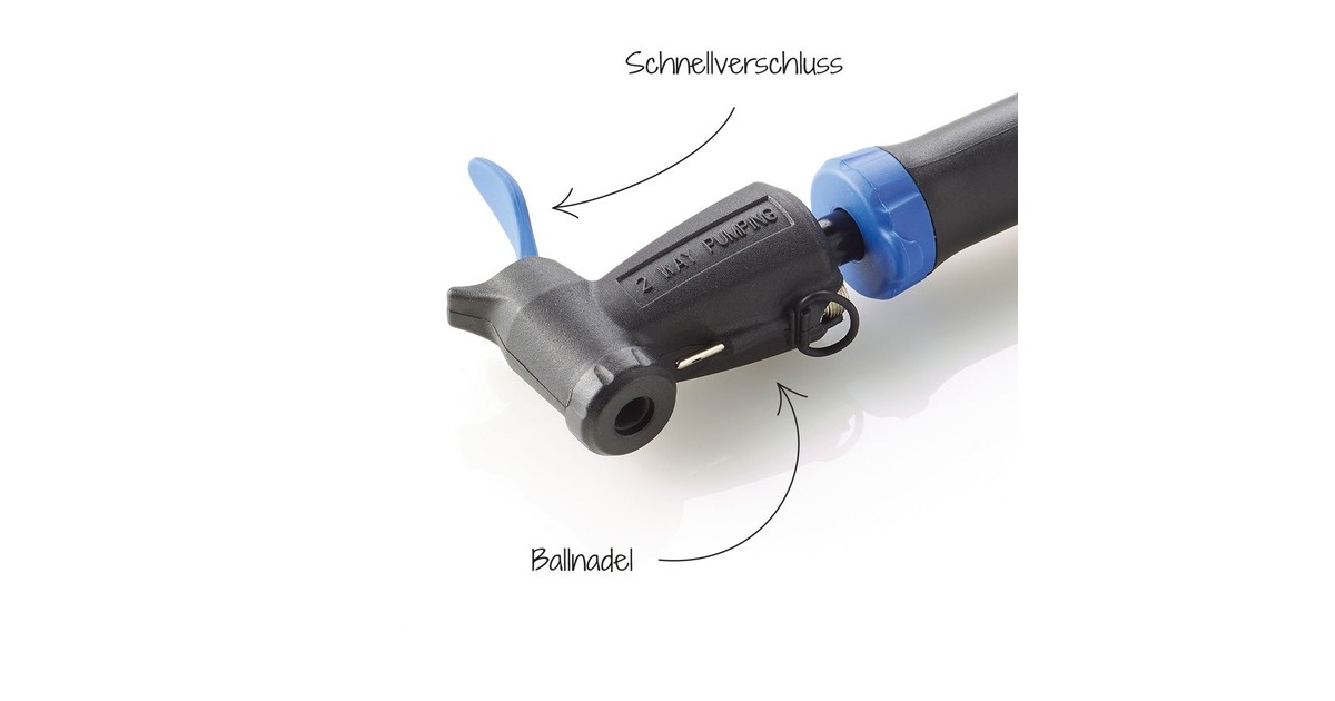 FISCHER Fahrrad Mini-Pumpe Doppelhub reversibel, Luftpumpe(schwarz/blau)