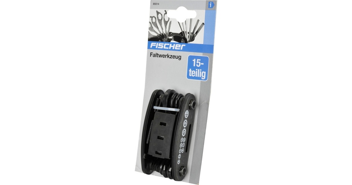 FISCHER Fahrrad Multifunktionswerkzeug, Faltwerkzeug, 15-teilig, Werkzeug-Set(schwarz)