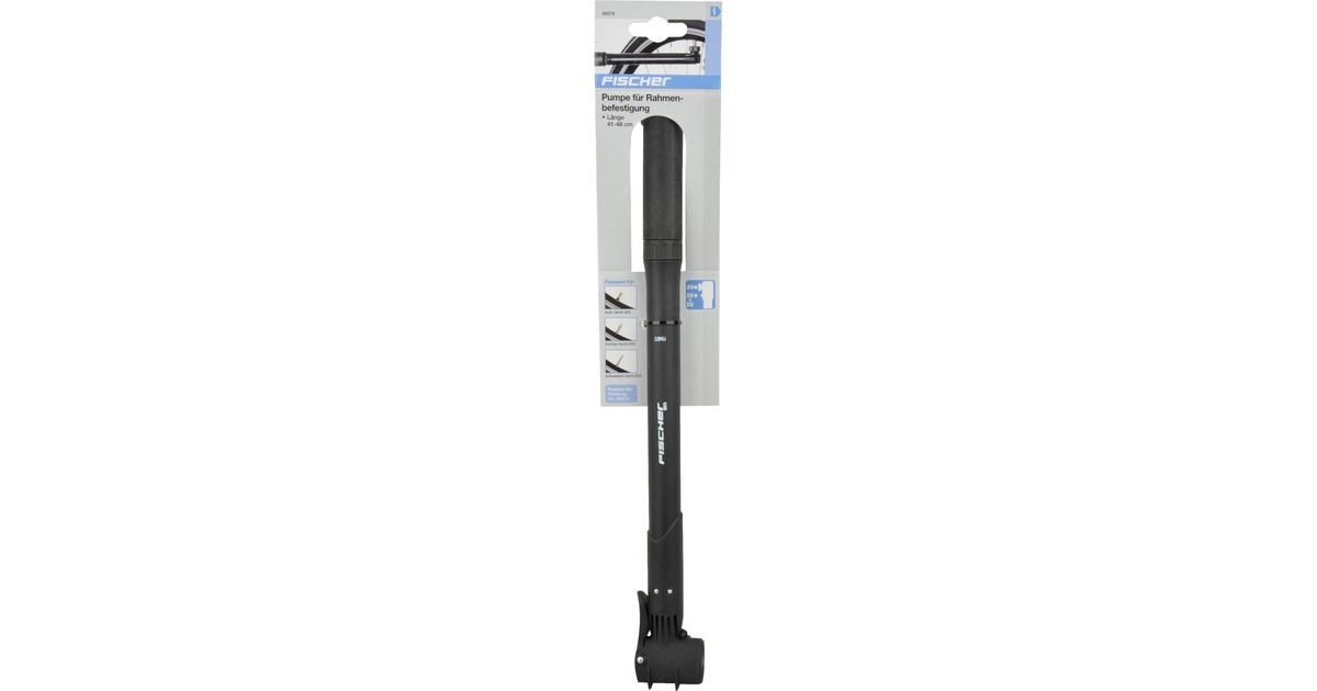 FISCHER Fahrrad Pumpe Duokopf, für Rahmenbefestigung, Luftpumpe(schwarz, 41-48cm)