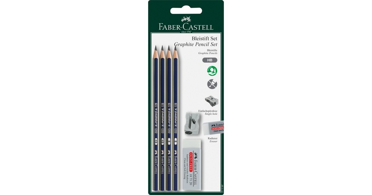 Faber-Castell Bleistiftset Goldfaber(blau/gold, inkl Einfachspitzer, Dust-free Radierer)