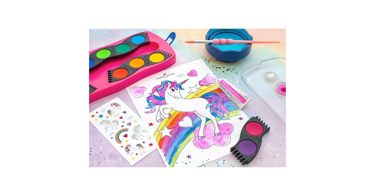Faber-Castell Farbkasten Connector 12 Farben Einhorn(pink, Einhorn-Edition)