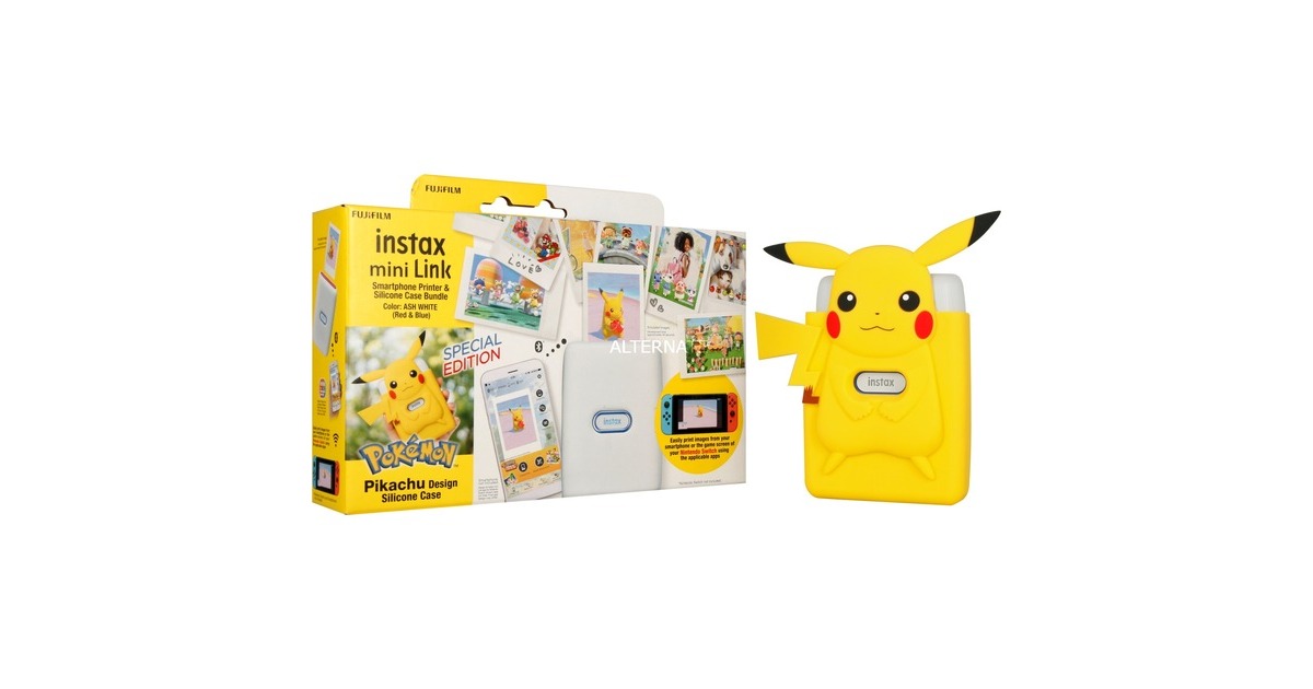 Fujifilm Instax mini Link, Fotodrucker(weiß, Bundle inkl. Pikachu-Hülle)