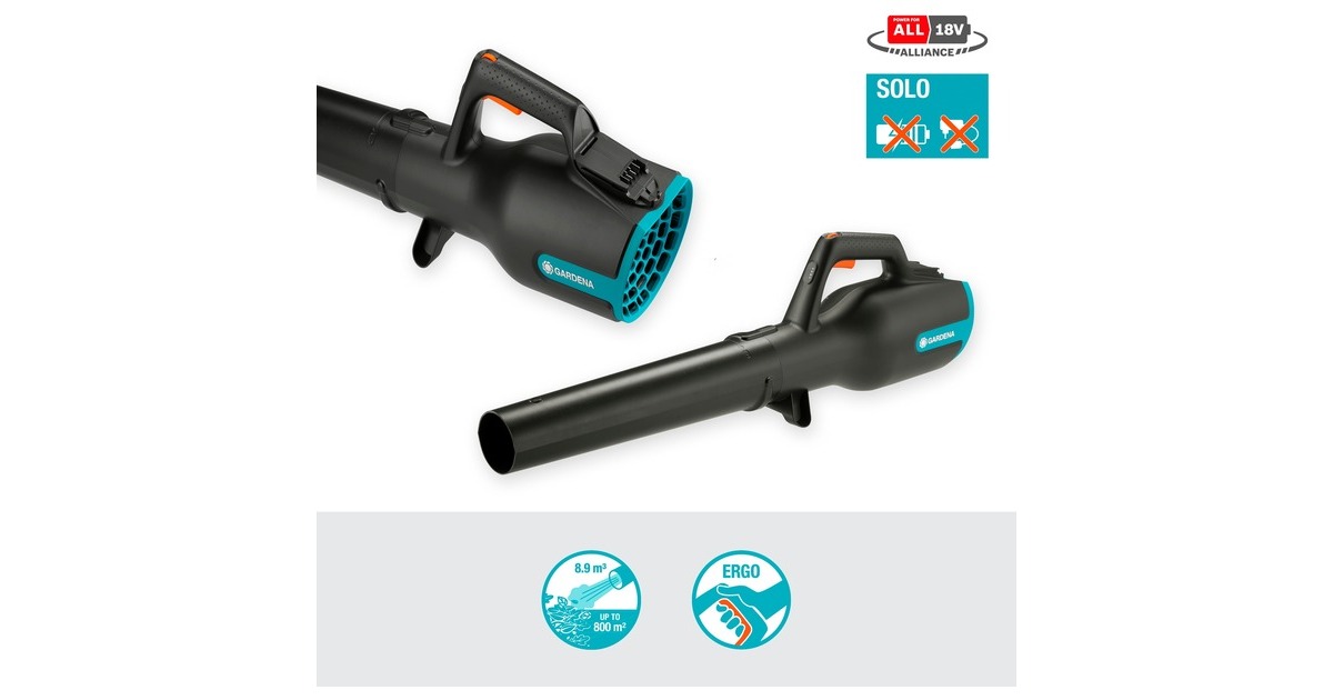GARDENA Akku-Bläser Power-Jet 18V P4A solo, Laubgebläse(grau/türkis, ohne Akku und Ladegerät, POWER FOR ALL ALLIANCE)