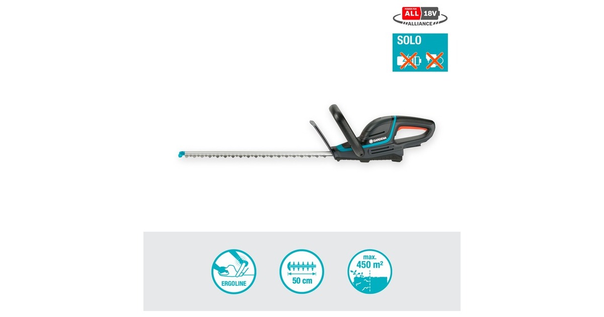 GARDENA Akku-Heckenschere ComfortCut 50/18V P4A solo(grau/türkis, ohne Akku und Ladegerät, POWER FOR ALL ALLIANCE)
