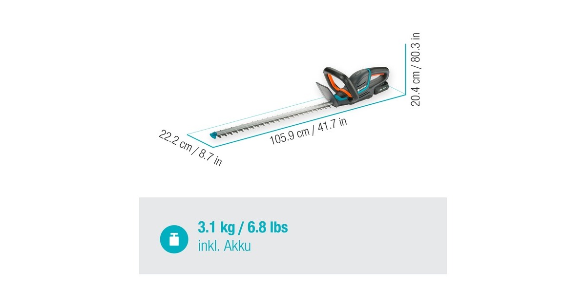 GARDENA Akku-Heckenschere ComfortCut 60/18V P4A, Ready-To-Use Set(grau/türkis, Li-Ion Akku 2,5Ah P4A, POWER FOR ALL ALLIANCE)