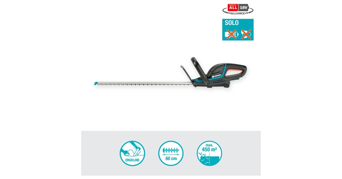 GARDENA Akku-Heckenschere ComfortCut 60/18V P4A solo(grau/türkis, ohne Akku und Ladegerät, POWER FOR ALL ALLIANCE)