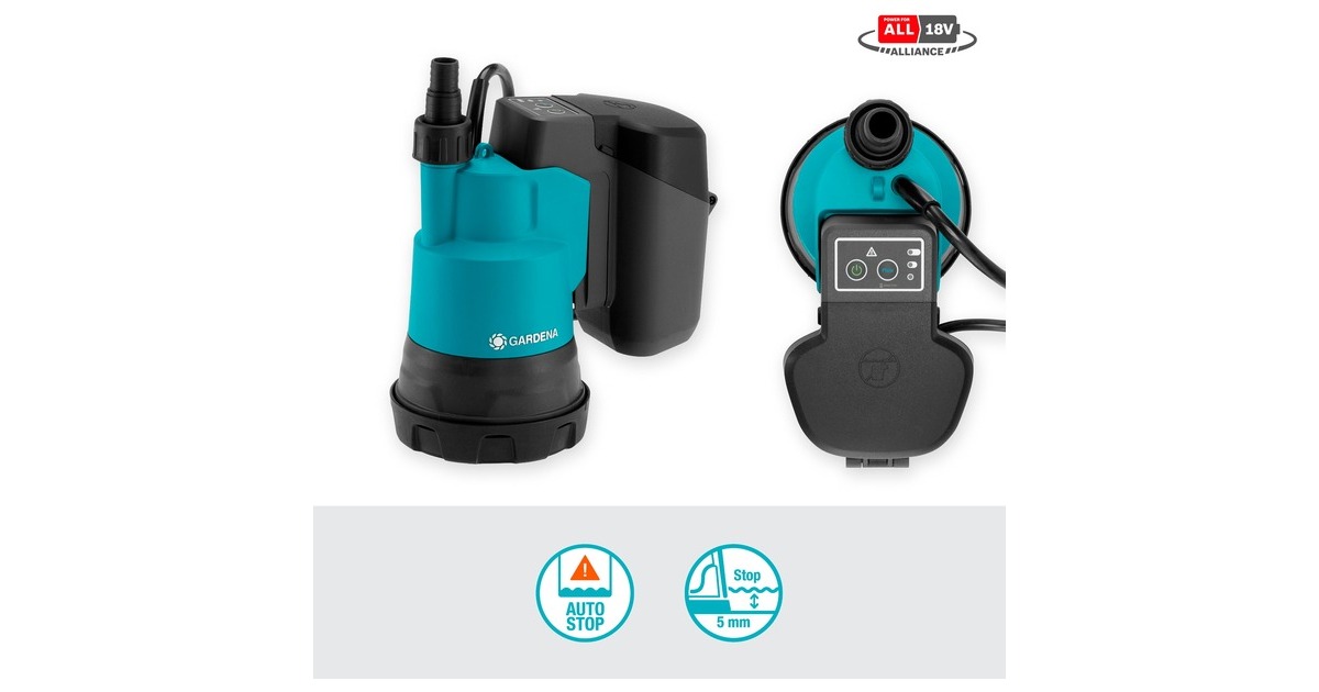 GARDENA Akku-Klarwasser-Tauchpumpe 2000/2 18V P4A Set, Tauch- / Druckpumpe(türkis/schwarz, Li-Ion Akku 2,5Ah P4A, POWER FOR ALL ALLIANCE)