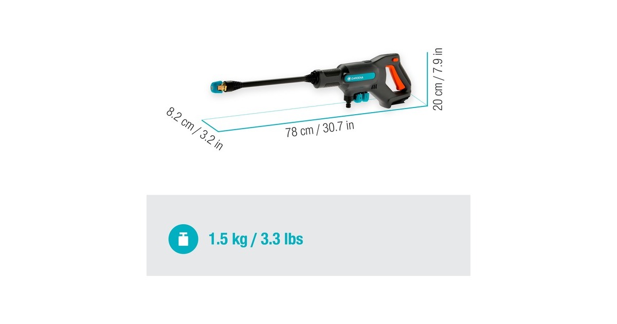 GARDENA Akku-Mitteldruckreiniger AquaClean 24/18V P4A solo(grau/türkis, ohne Akku und Ladegerät, POWER FOR ALL ALLIANCE)