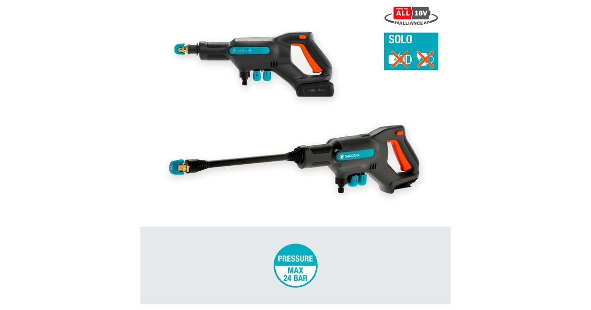 GARDENA Akku-Mitteldruckreiniger AquaClean 24/18V P4A solo(grau/türkis, ohne Akku und Ladegerät, POWER FOR ALL ALLIANCE)