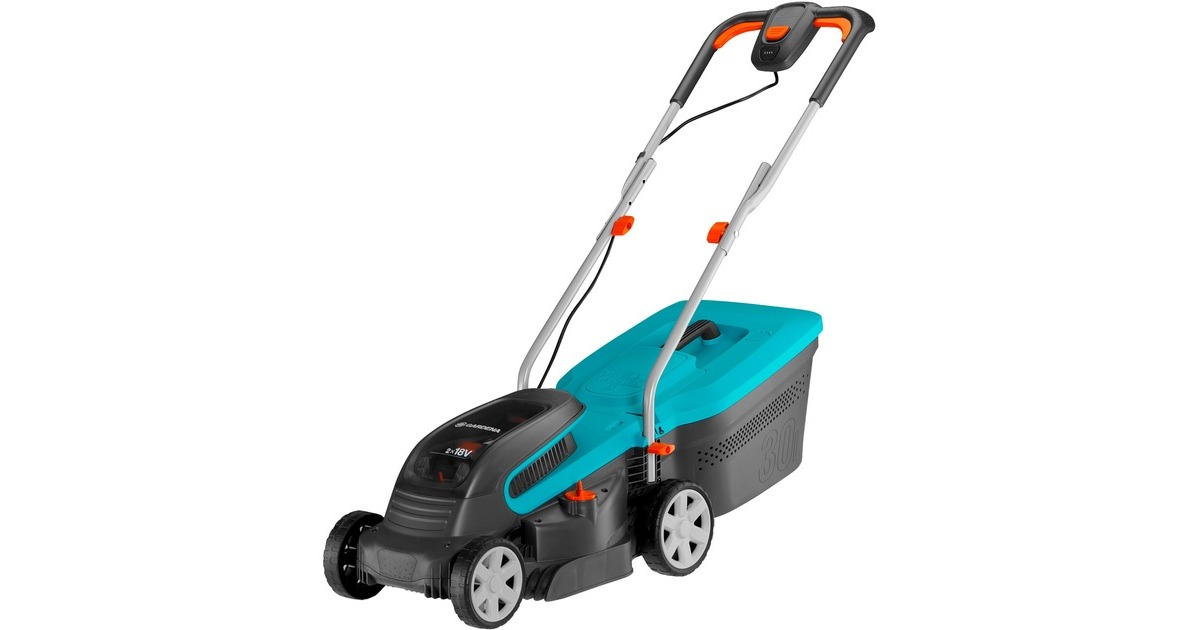 GARDENA Akku-Rasenmäher PowerMax 32/36V P4A, Ready-To-Use Set(schwarz/türkis, 2x Li-Ion Akku 2,5Ah P4A, POWER FOR ALL ALLIANCE)