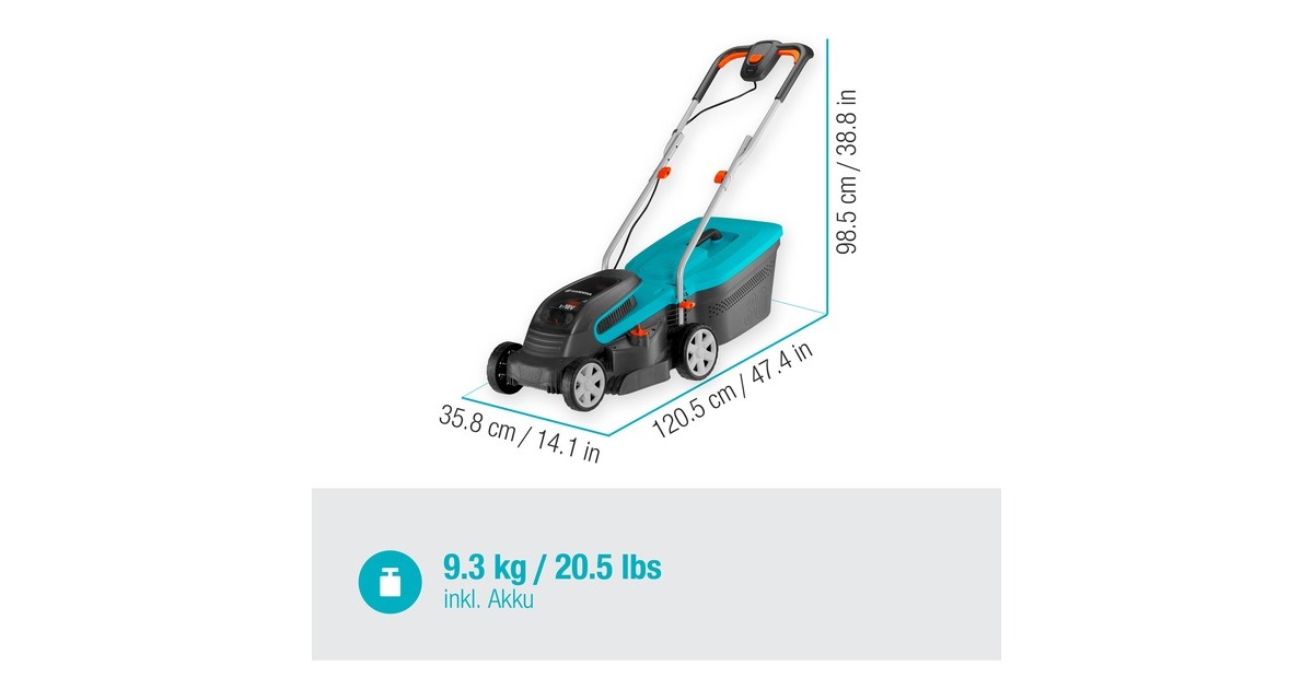 GARDENA Akku-Rasenmäher PowerMax 32/36V P4A, Ready-To-Use Set(schwarz/türkis, 2x Li-Ion Akku 2,5Ah P4A, POWER FOR ALL ALLIANCE)