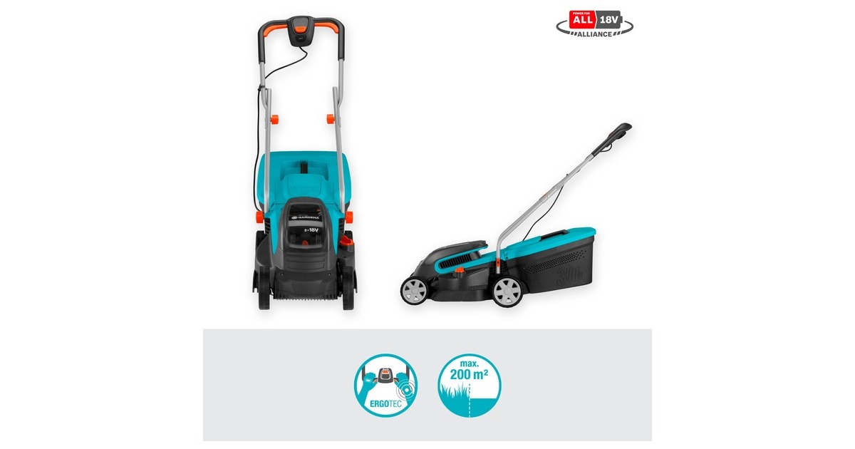 GARDENA Akku-Rasenmäher PowerMax 32/36V P4A, Ready-To-Use Set(schwarz/türkis, 2x Li-Ion Akku 2,5Ah P4A, POWER FOR ALL ALLIANCE)