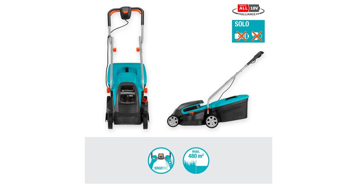 GARDENA Akku-Rasenmäher PowerMax 32/36V P4A solo, 36Volt (2x18V)(schwarz/türkis, ohne Akku und Ladegerät, POWER FOR ALL ALLIANCE)