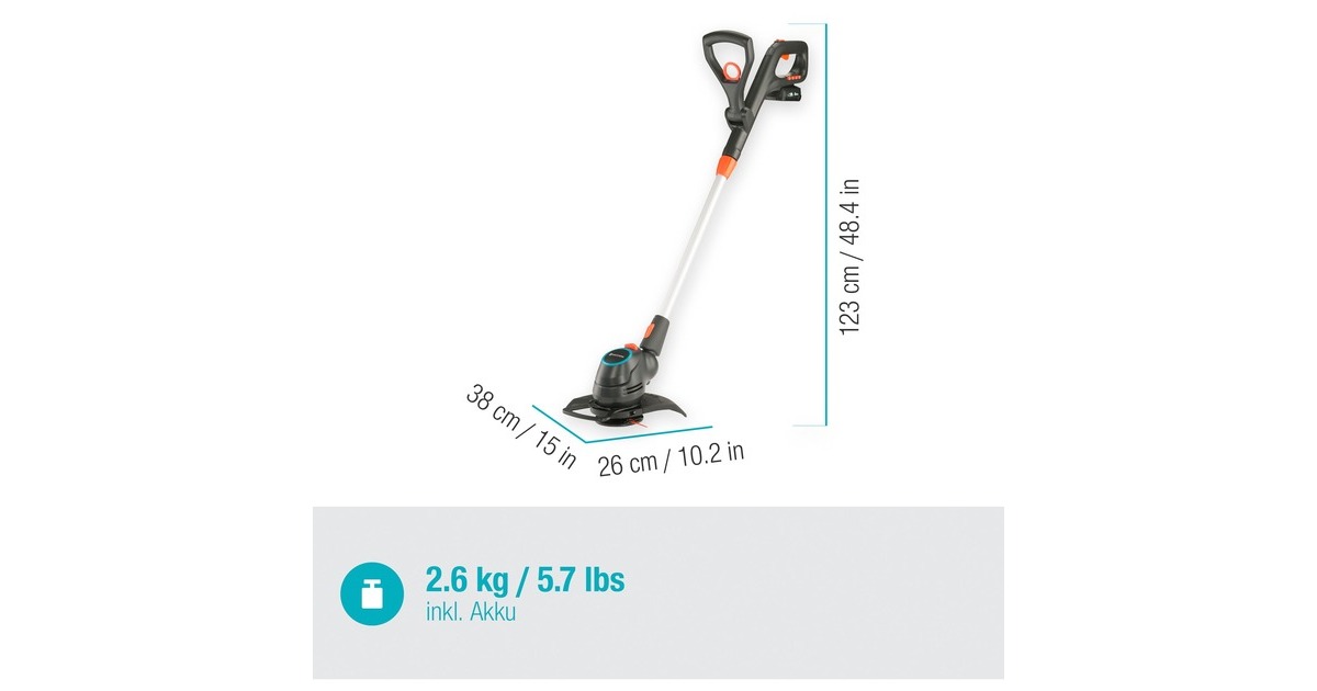 GARDENA Akku-Rasentrimmer ComfortCut 23/18V P4A, Ready-To-Use Set(grau/orange, Li-Ion Akku 2,5Ah P4A, POWER FOR ALL ALLIANCE)