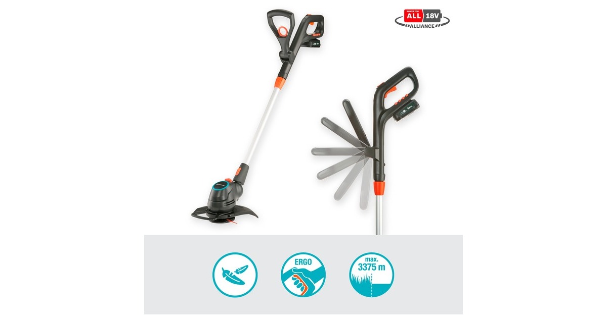 GARDENA Akku-Rasentrimmer ComfortCut 23/18V P4A, Ready-To-Use Set(grau/orange, Li-Ion Akku 2,5Ah P4A, POWER FOR ALL ALLIANCE)