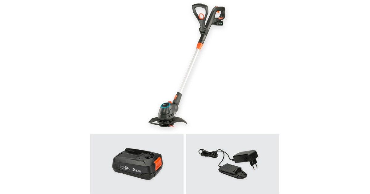 GARDENA Akku-Rasentrimmer ComfortCut 23/18V P4A, Ready-To-Use Set(grau/orange, Li-Ion Akku 2,5Ah P4A, POWER FOR ALL ALLIANCE)