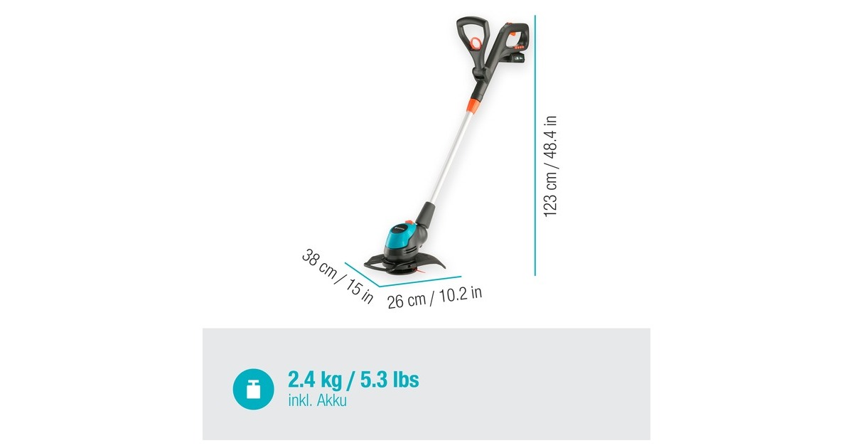 GARDENA Akku-Rasentrimmer EasyCut 23/18V P4A, Ready-To-Use Set(grau/türkis, Li-Ion Akku 2,0Ah P4A, POWER FOR ALL ALLIANCE)