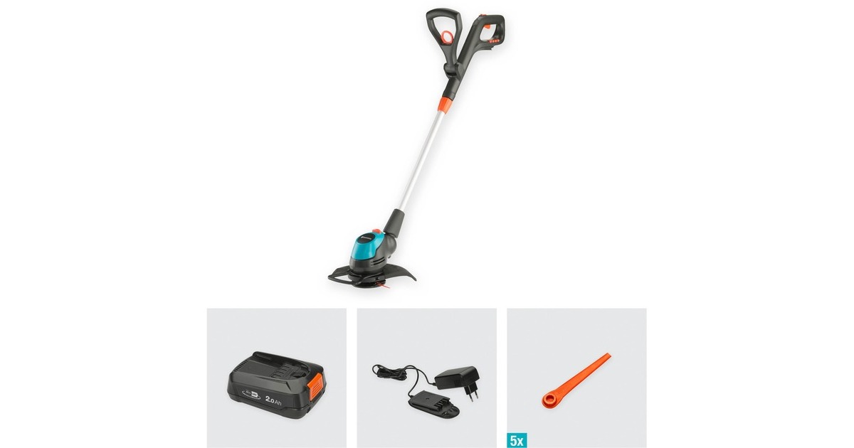 GARDENA Akku-Rasentrimmer EasyCut 23/18V P4A, Ready-To-Use Set(grau/türkis, Li-Ion Akku 2,0Ah P4A, POWER FOR ALL ALLIANCE)
