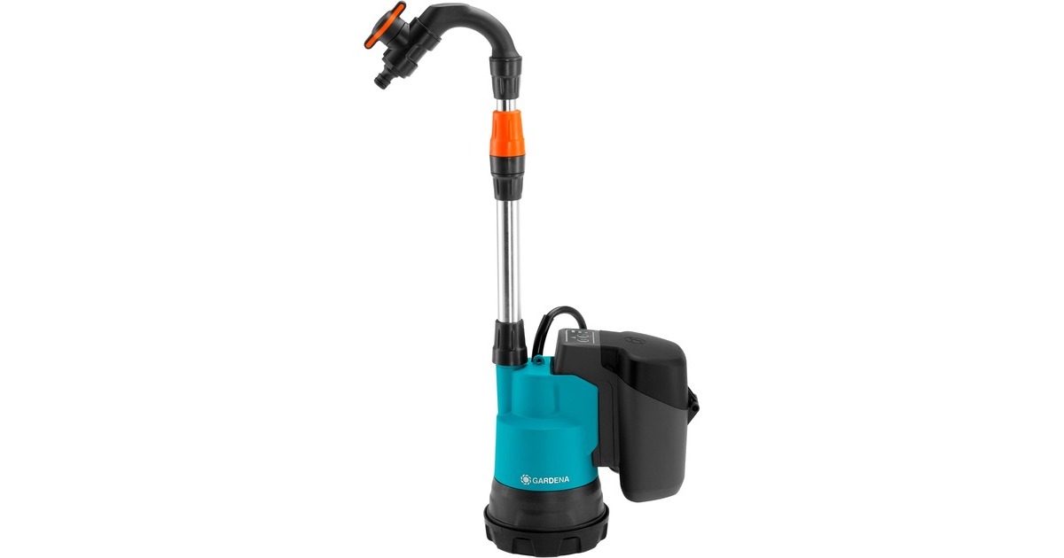 GARDENA Akku-Regenfasspumpe 2000/2 18V P4A Set, Tauch- / Druckpumpe(türkis/grau, Li-Ion Akku 2,5Ah P4A, POWER FOR ALL ALLIANCE)