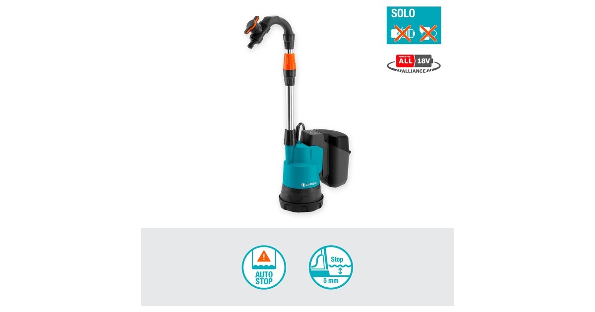 GARDENA Akku-Regenfasspumpe 2000/2 18V P4A solo, Tauch- / Druckpumpe(türkis/grau, ohne Akku und Ladegerät, POWER FOR ALL ALLIANCE)