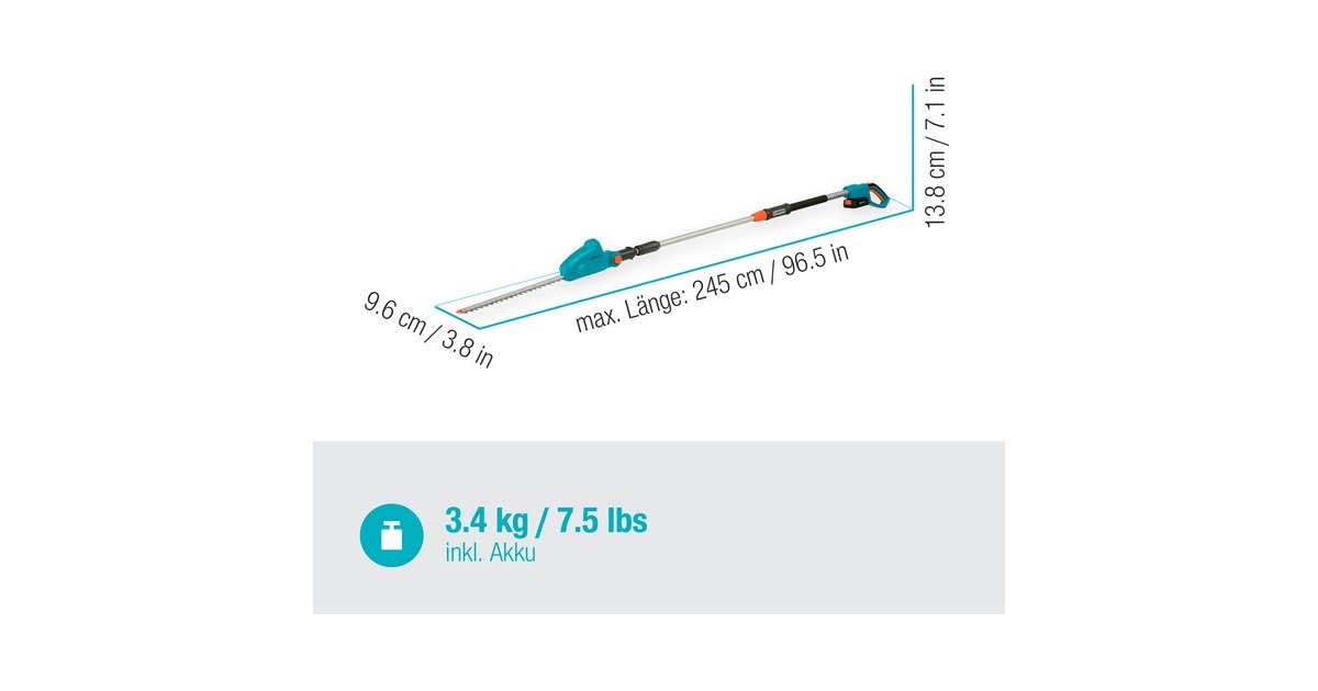 GARDENA Akku-Teleskop-Heckenschere THS 42/18V P4A, Ready-To-Use Set(türkis/grau, Li-Ion Akku 2,5Ah P4A, POWER FOR ALL ALLIANCE)