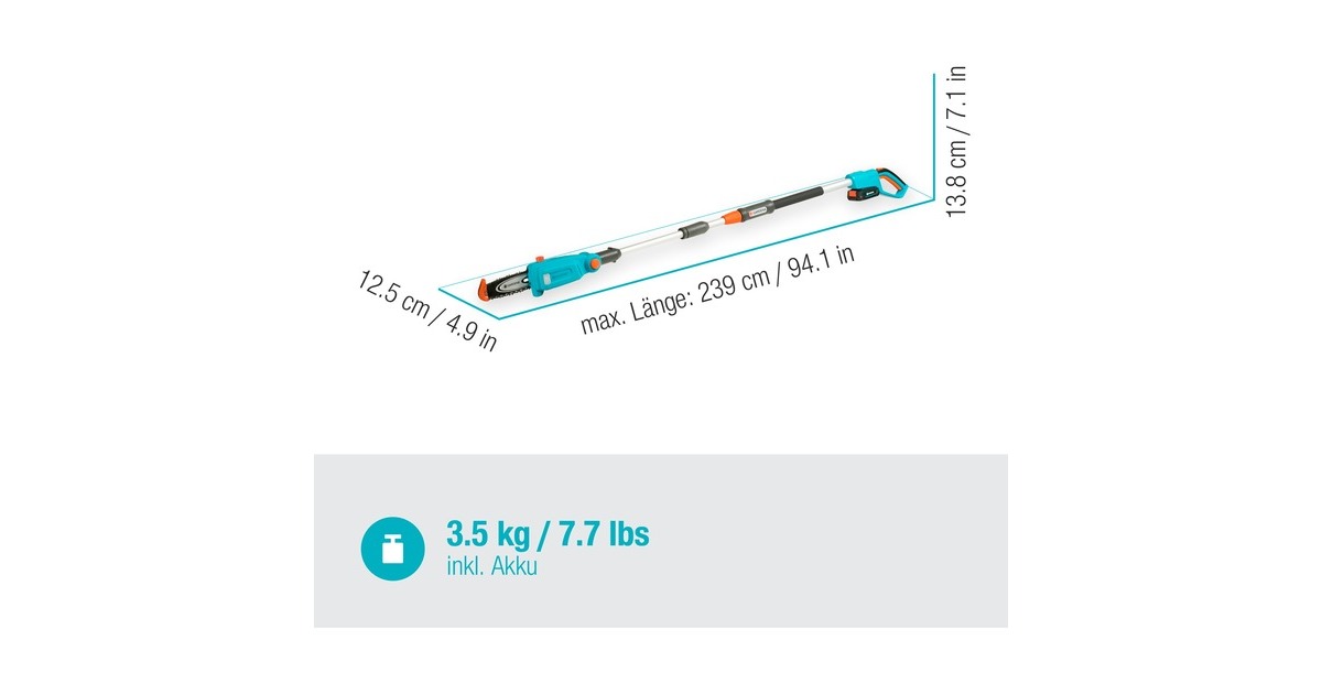 GARDENA Akku-Teleskop-Hochentaster TCS 20/18V P4A, Ready-To-Use Set(türkis/grau, Li-Ion Akku 2,5Ah P4A, POWER FOR ALL ALLIANCE)