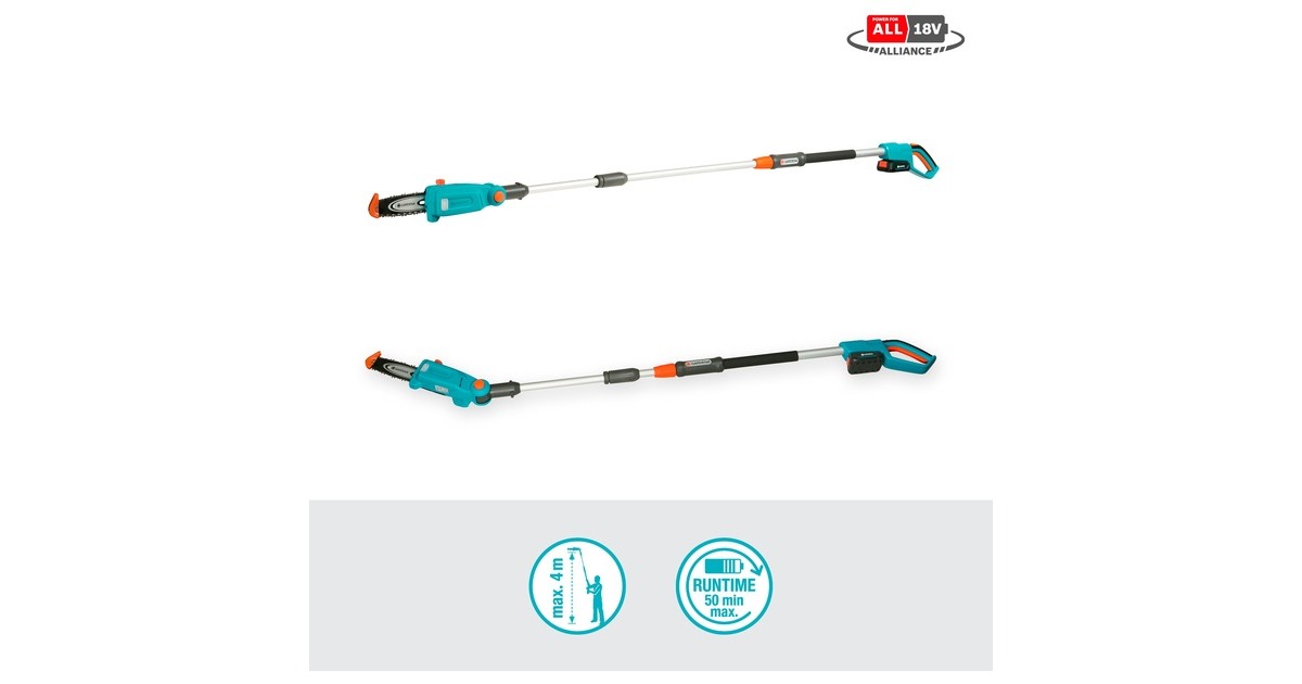 GARDENA Akku-Teleskop-Hochentaster TCS 20/18V P4A, Ready-To-Use Set(türkis/grau, Li-Ion Akku 2,5Ah P4A, POWER FOR ALL ALLIANCE)