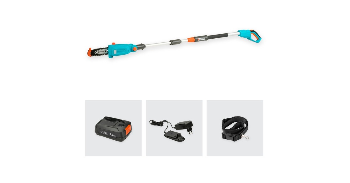 GARDENA Akku-Teleskop-Hochentaster TCS 20/18V P4A, Ready-To-Use Set(türkis/grau, Li-Ion Akku 2,5Ah P4A, POWER FOR ALL ALLIANCE)