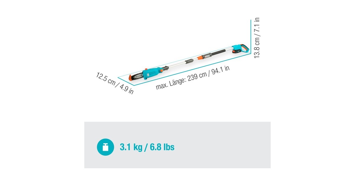 GARDENA Akku-Teleskop-Hochentaster TCS 20/18V P4A solo(türkis/grau, ohne Akku und Ladegerät, POWER FOR ALL ALLIANCE)