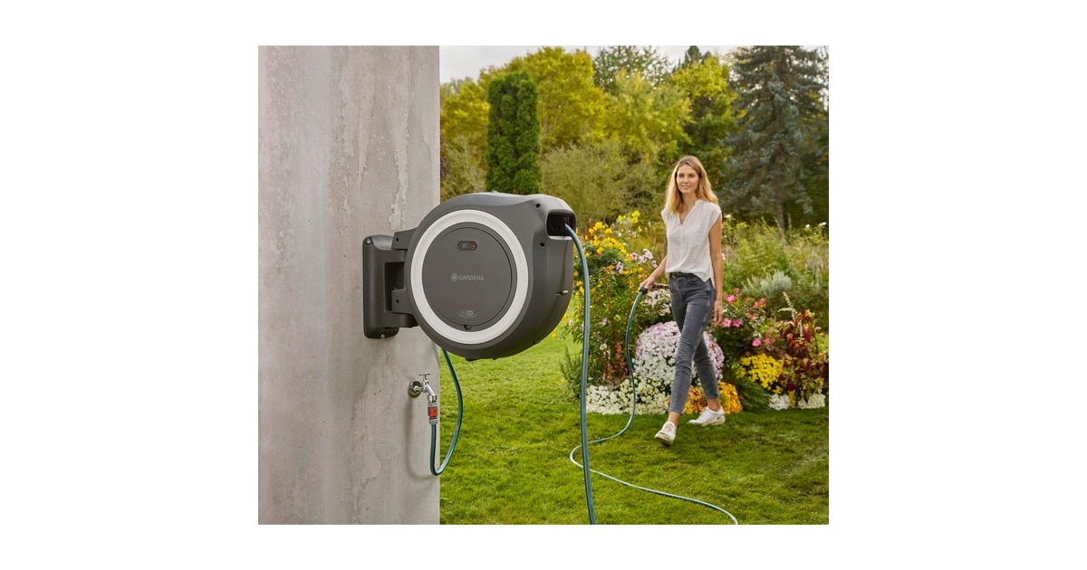 GARDENA Akku-Wand-Schlauchbox PowerRoll XL 18V P4A solo, 35 Meter, Schlauchtrommel(grau/weiß, ohne Akku und Ladegerät, POWER FOR ALL ALLIANCE)