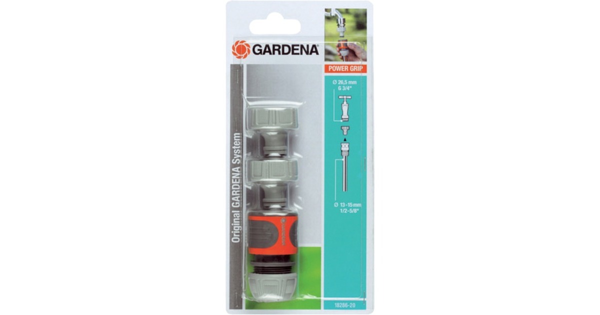 GARDENA Anschluss-Satz für 13mm (1/2")- und 15mm (5/8”)-Schläuche, Hahnstück(grau/orange, 3-teilig)