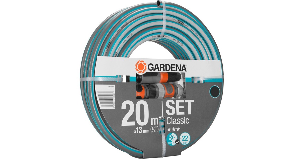 GARDENA Classic Schlauch Set 13mm (1/2")(grau/türkis, 20 Meter, mit Anschlüssen) GARDENA Classic Schlauch Set 13mm (1/2")(grau/türkis, 20 Meter, mit Anschlüssen)