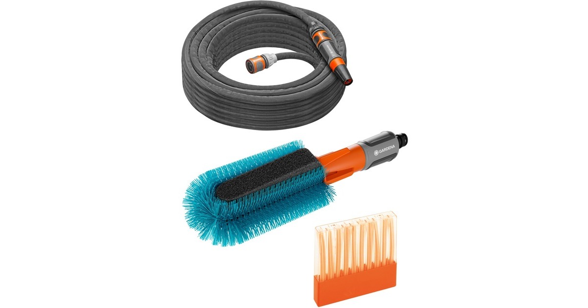 GARDENA Cleansystem Fahrrad Wasch-Set, Waschbürste(grau/türkis, inkl. 10 Seifenstäbchen, Schlauch, Reinigungsspritze)