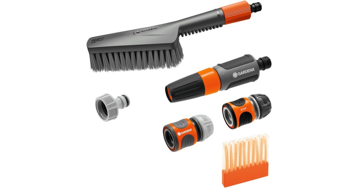 GARDENA Cleansystem Grundausstattung mit Handbürste S soft, Waschbürste(grau/orange, inkl. 10 Seifenstäbchen, Reinigungsspritze, Verbinder)
