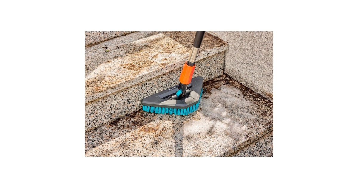 GARDENA Cleansystem Stielbürste hard flex, Waschbürste(grau/türkis, 360° Drehgelenk)