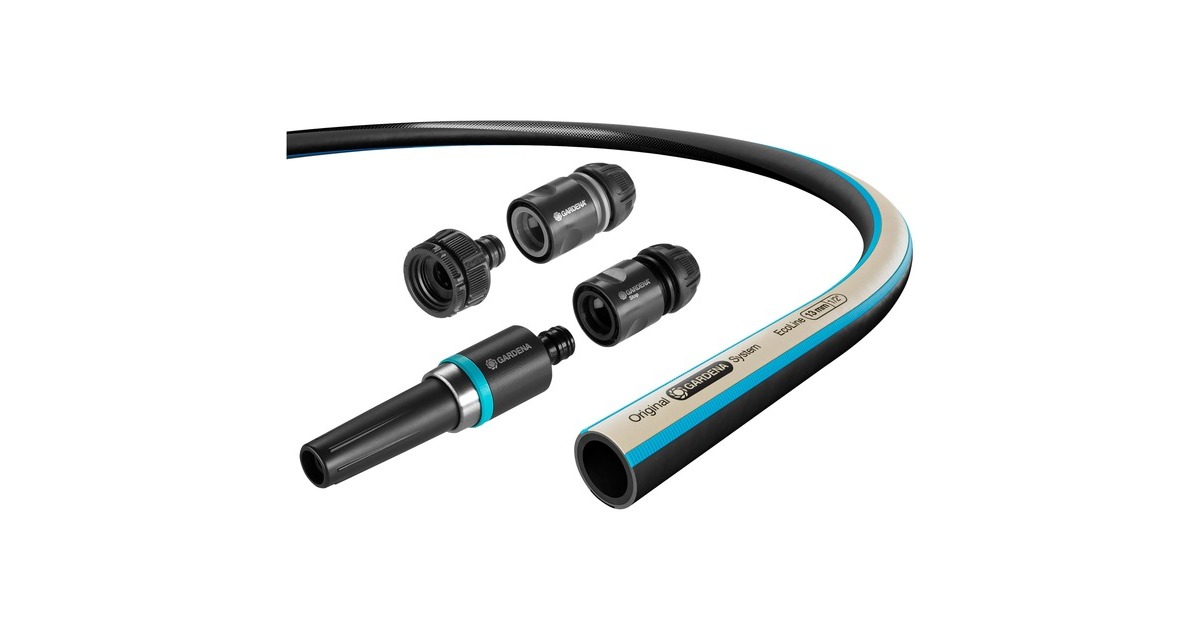 GARDENA EcoLine Schlauch 13mm (1/2"), 20 Meter, mit Systemteilen(schwarz/beige, 65% aus recyceltem Material)