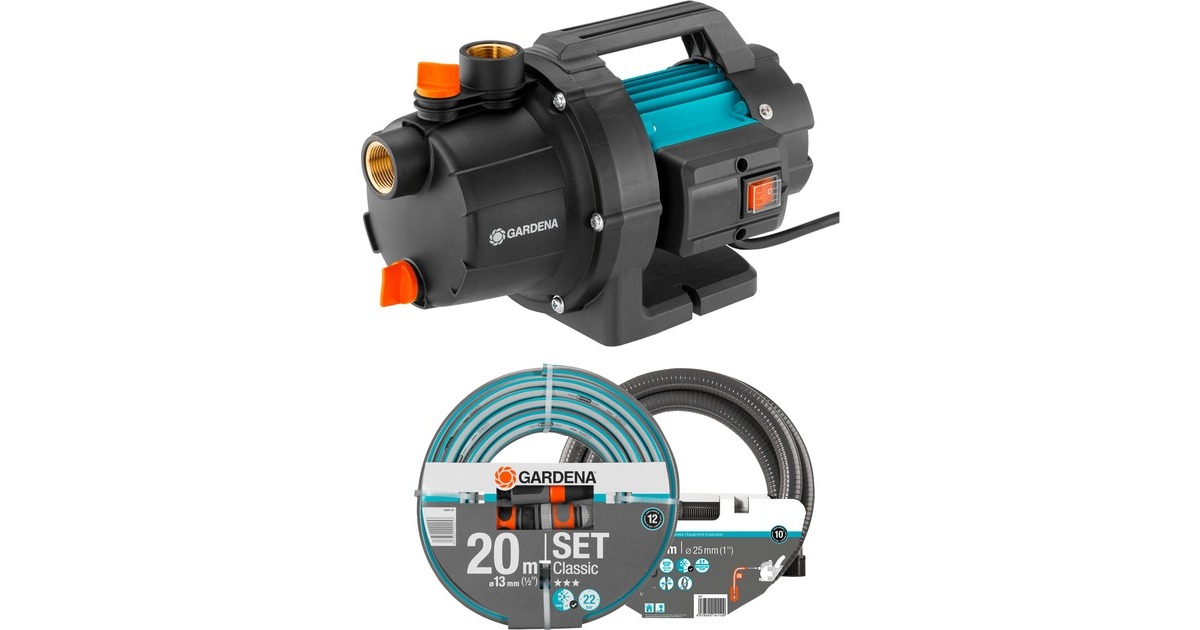 GARDENA Gartenpumpe 3000/4 BASIC Set(türkis/schwarz, 600 Watt, inkl. Sauggarnitur, Classic Schlauch)