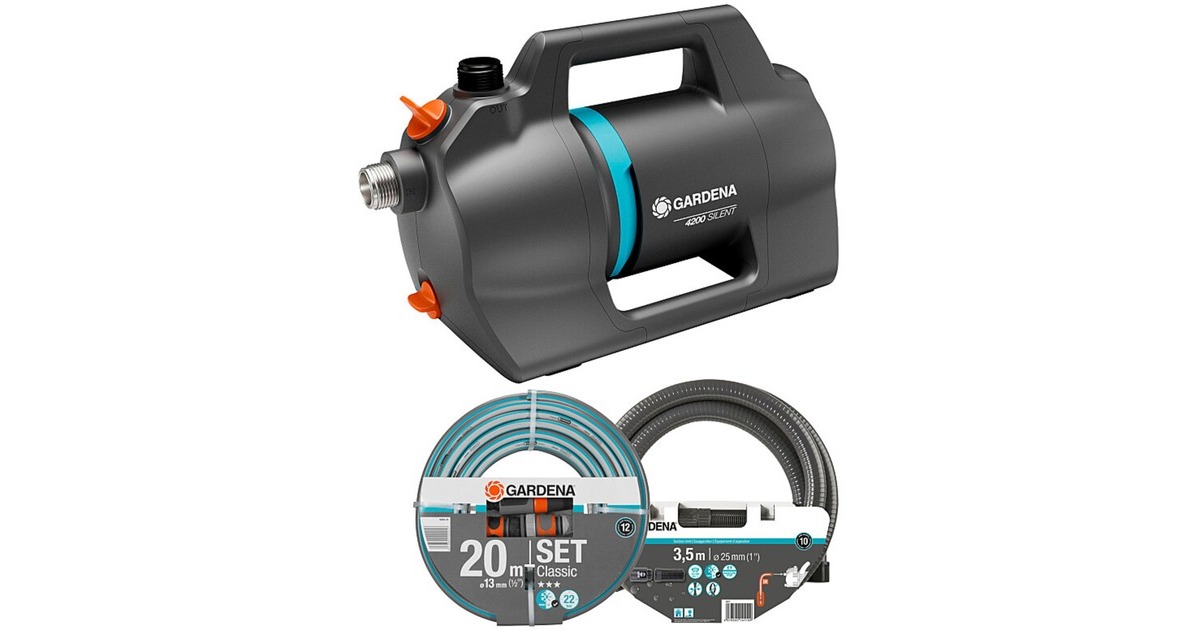 GARDENA Gartenpumpe 4200 Silent Set(dunkelgrau/türkis, 600 Watt, Modell 2023)