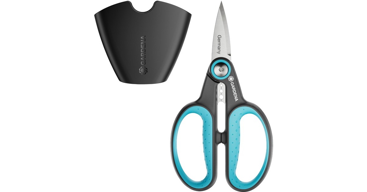 GARDENA Gartenschere HerbCut, Set mit Holster(grau/türkis, Kräuterschere mit Entblätterungsfunktion)