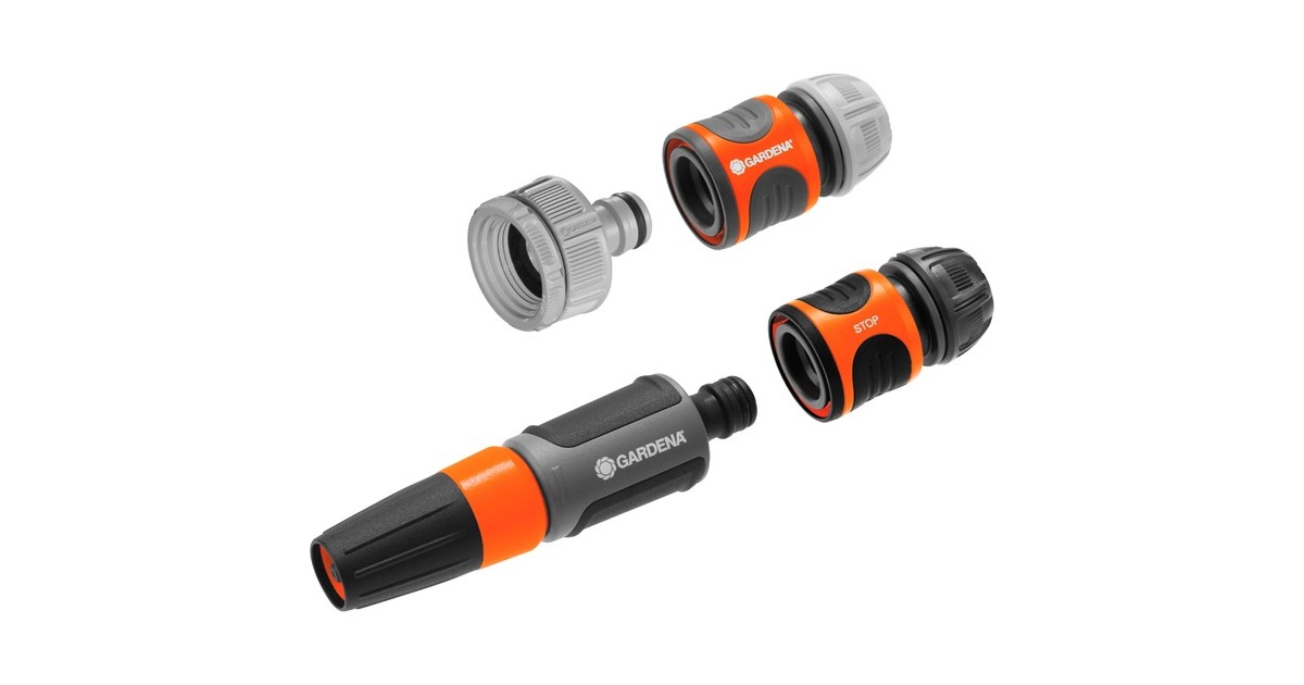 GARDENA Grundausstattung Schlauchanschluss, mit Reinigungsspritze(grau/orange, 5-teilig)