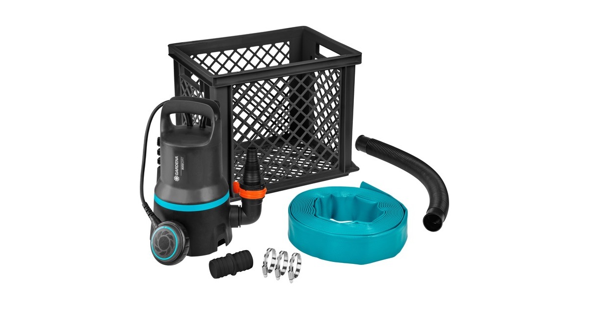 GARDENA Hochwasser-Set 9000, Tauch- / Druckpumpe(schwarz/türkis, 300 Watt)