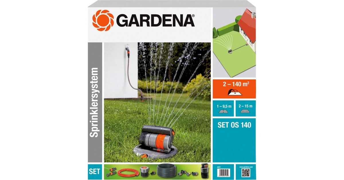 GARDENA Komplett-Set mit Versenk-Viereckregner OS 140, Sprinklersystem(grau/orange, 12-teilig)