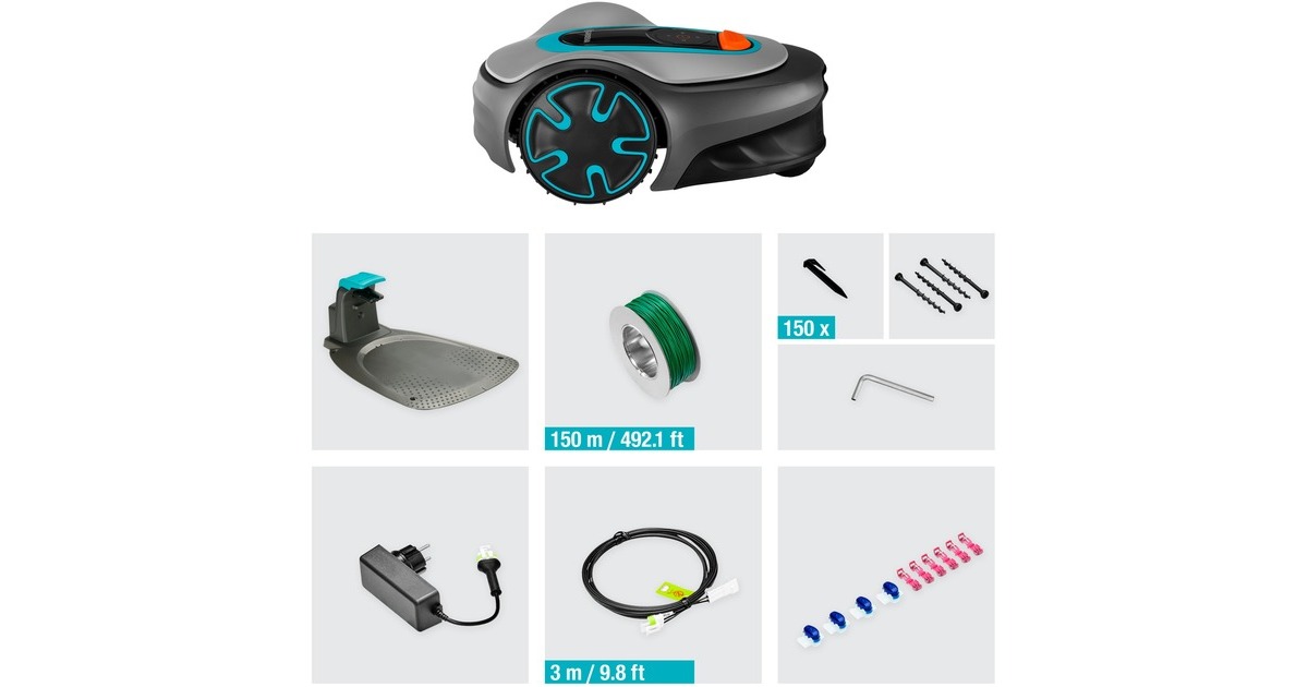 GARDENA Mähroboter SILENO minimo 500m²(grau/türkis, Li-Ionen Akku 2,1Ah)