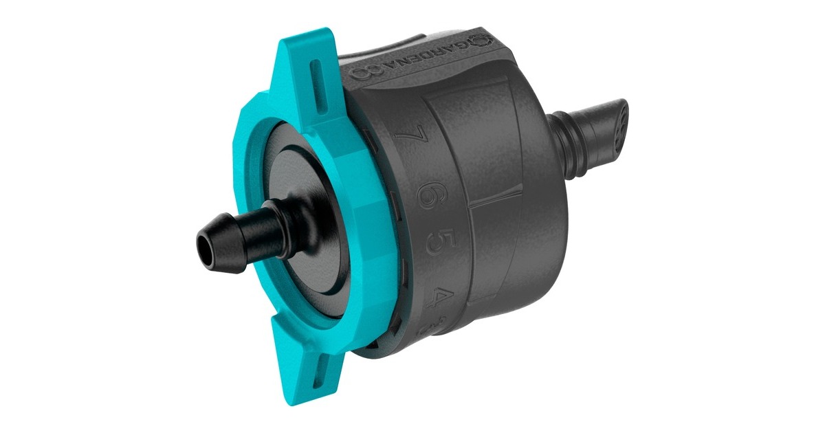 GARDENA Micro-Drip-System Regulierbarer Endtropfer 1-8 l/h, druckkompensierend(schwarz/türkis, 5 Stück, Modell 2023)