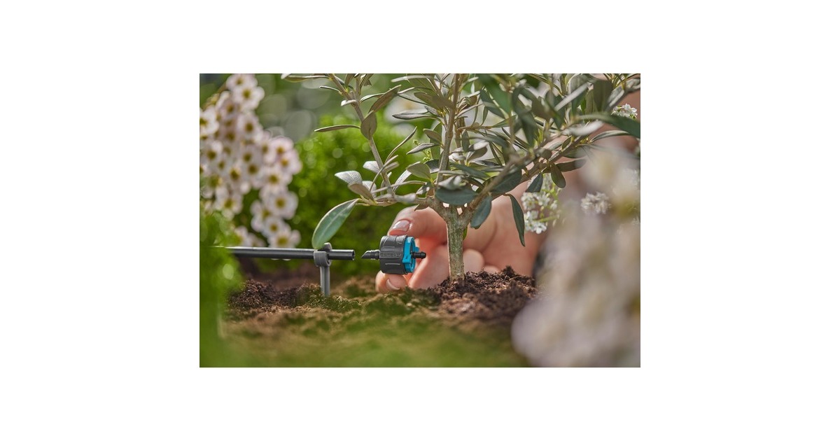 GARDENA Micro-Drip-System Regulierbarer Endtropfer 1-8 l/h, druckkompensierend(schwarz/türkis, 5 Stück, Modell 2023)