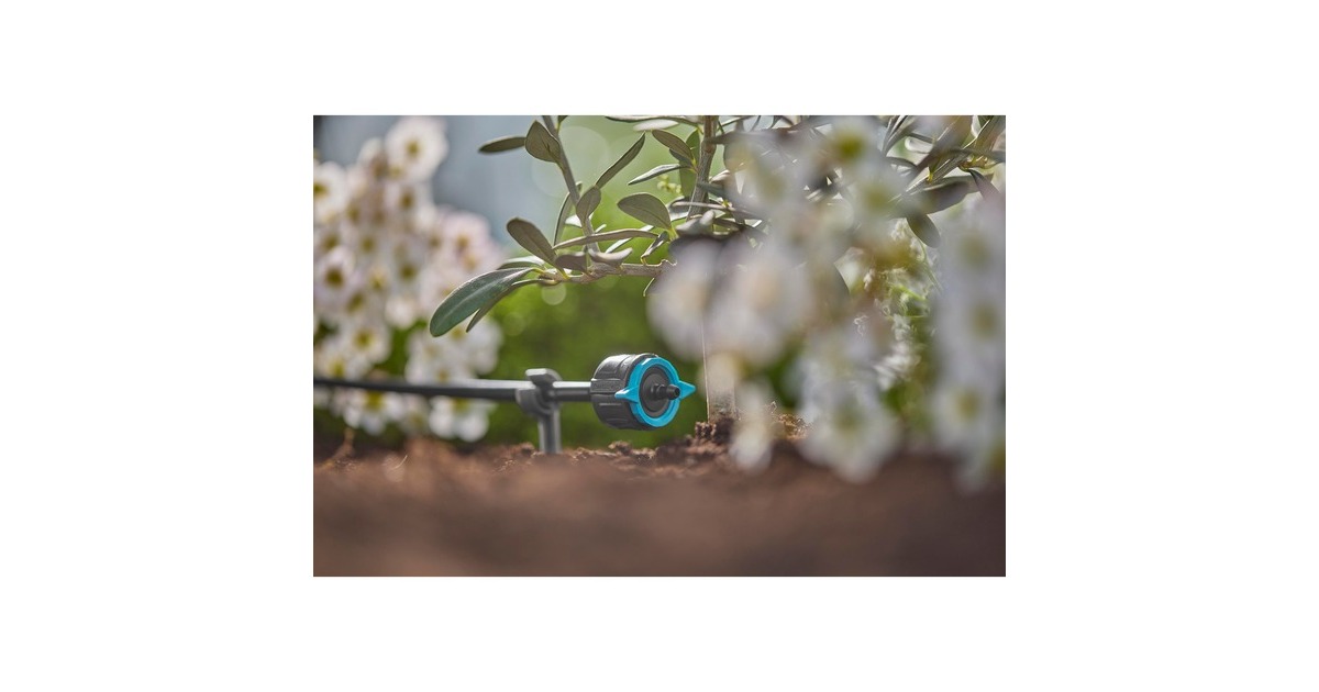 GARDENA Micro-Drip-System Regulierbarer Endtropfer 1-8 l/h, druckkompensierend(schwarz/türkis, 5 Stück, Modell 2023)